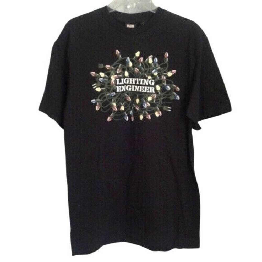 Christmas Size M Mens Lighting Engineer Graphic T-Shirt Black Holiday Lights NEW